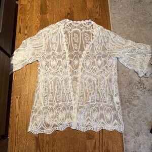 SHEIN Romantic Feminine White Lace festival Cardigan/Cover Up sheer boho L
